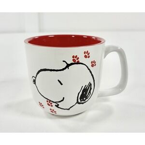 Rare Peanuts Snoopy Paw Prints Coffee Mug 15oz Stoneware Red Line Art Official